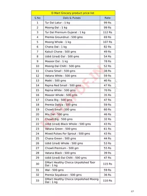 D Mart Products Price List 2024