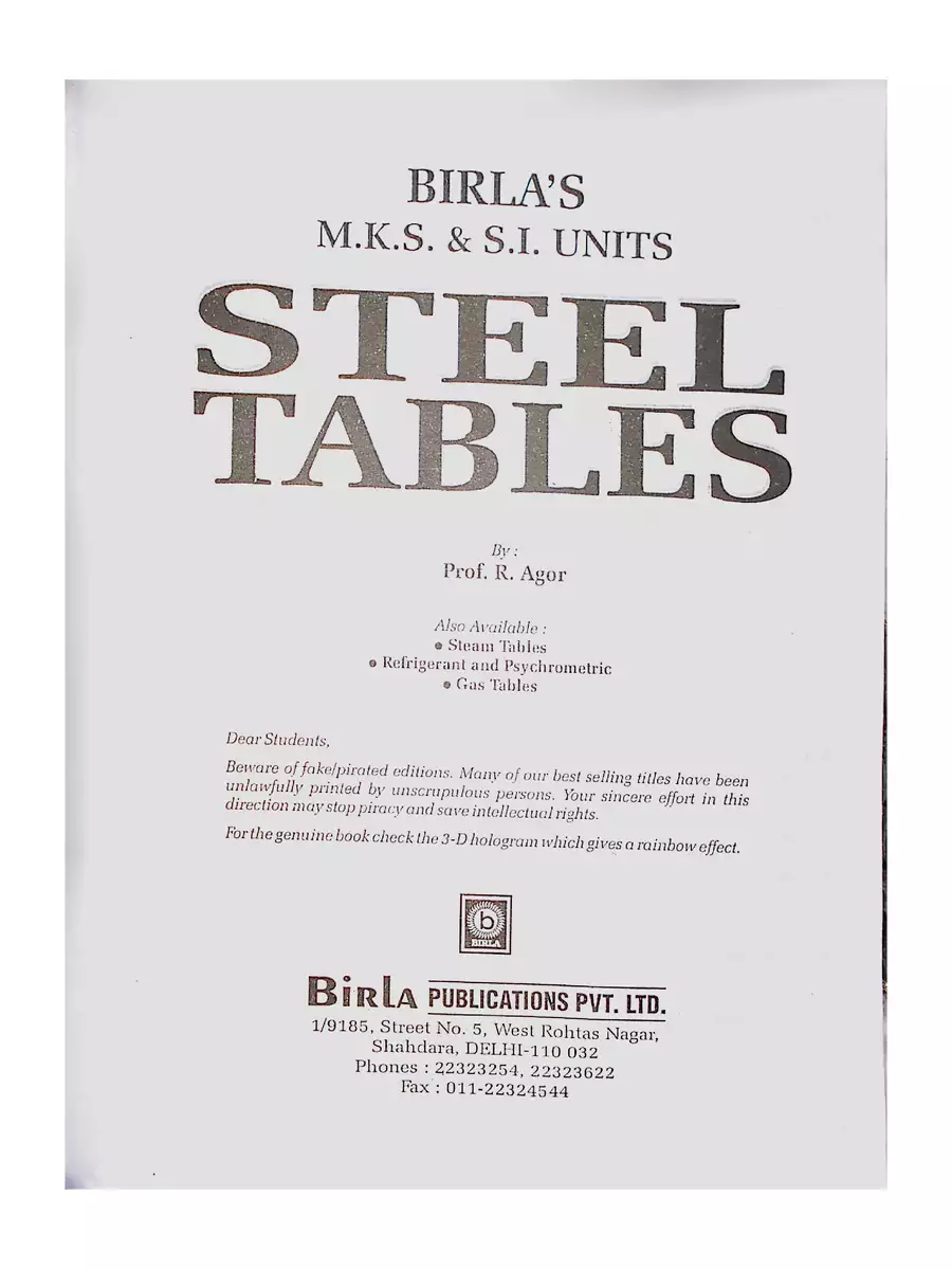 2nd Page of Steel Table PDF
