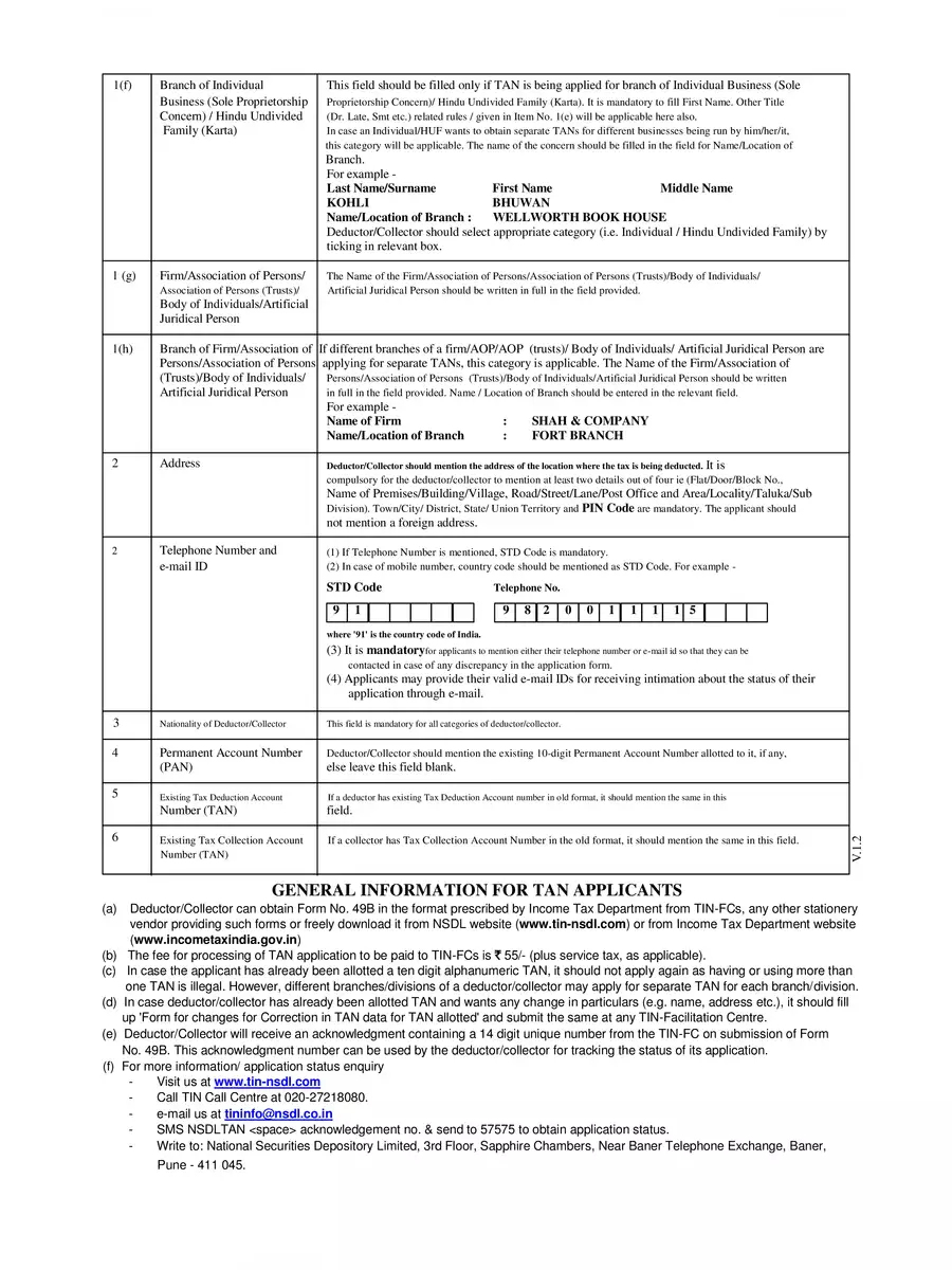 2nd Page of Form 49B (TAN Application) PDF