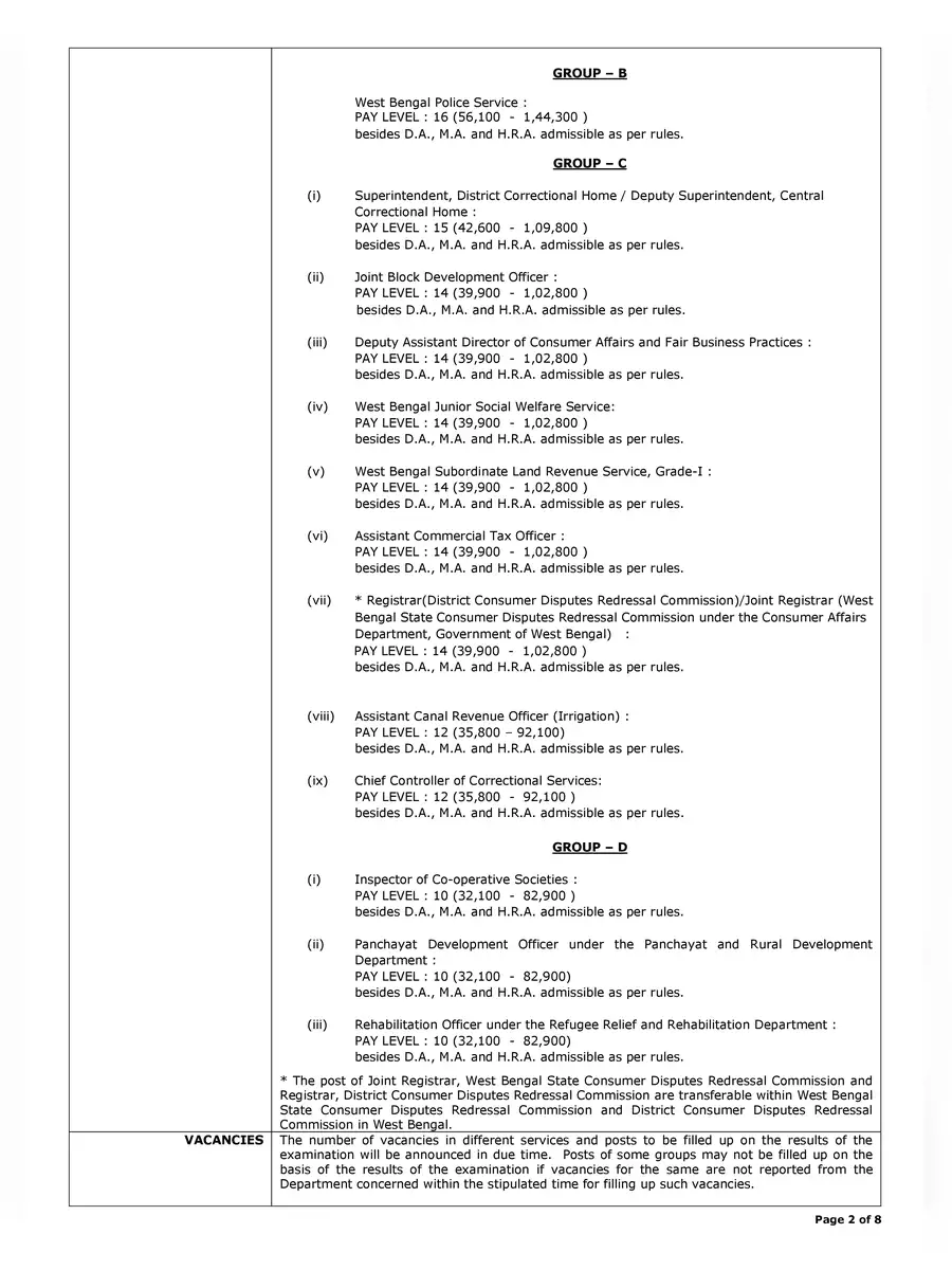 2nd Page of WBCS 2022 Notification PDF