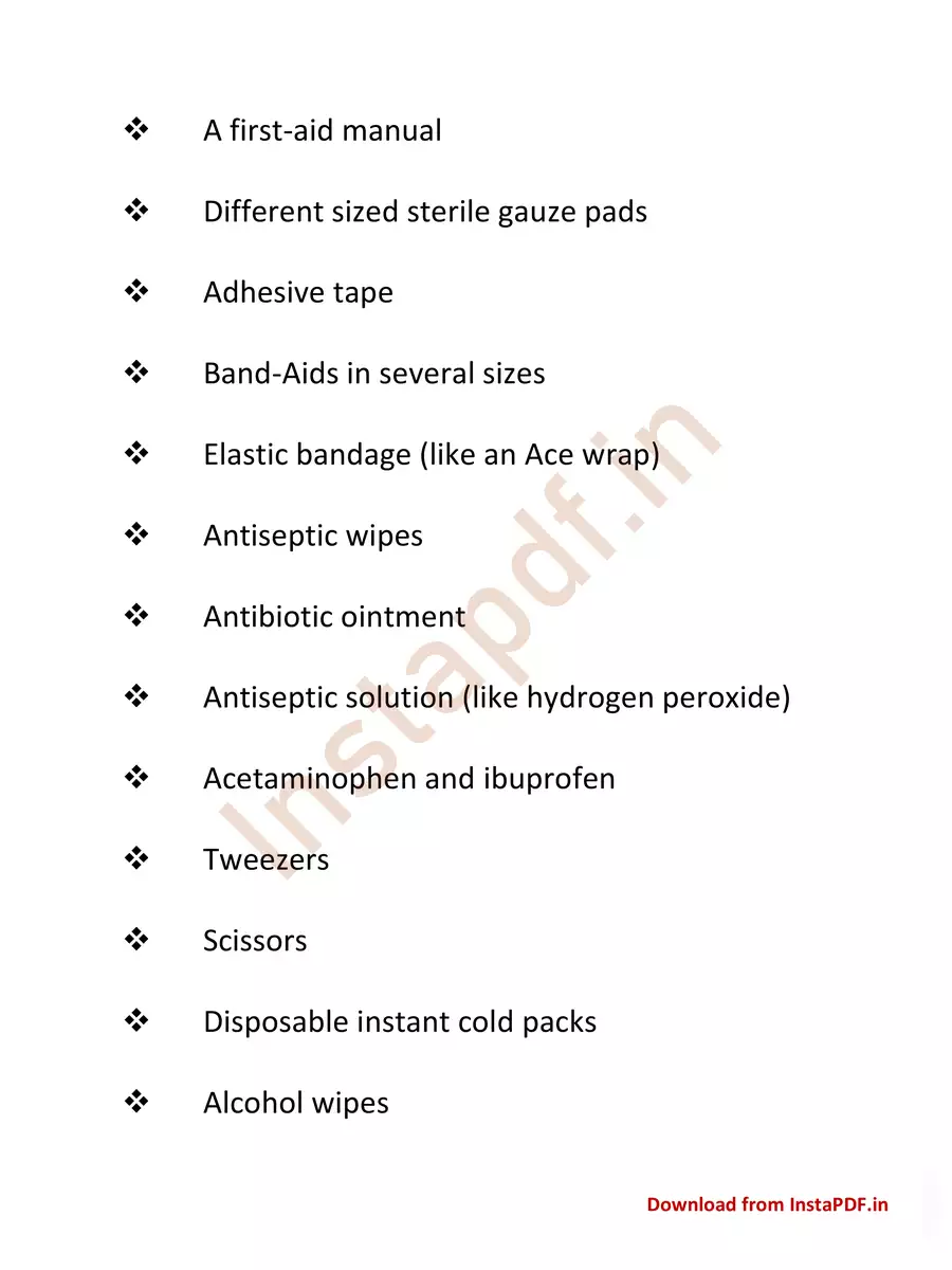 2nd Page of 20 First Aid Kit Items List PDF