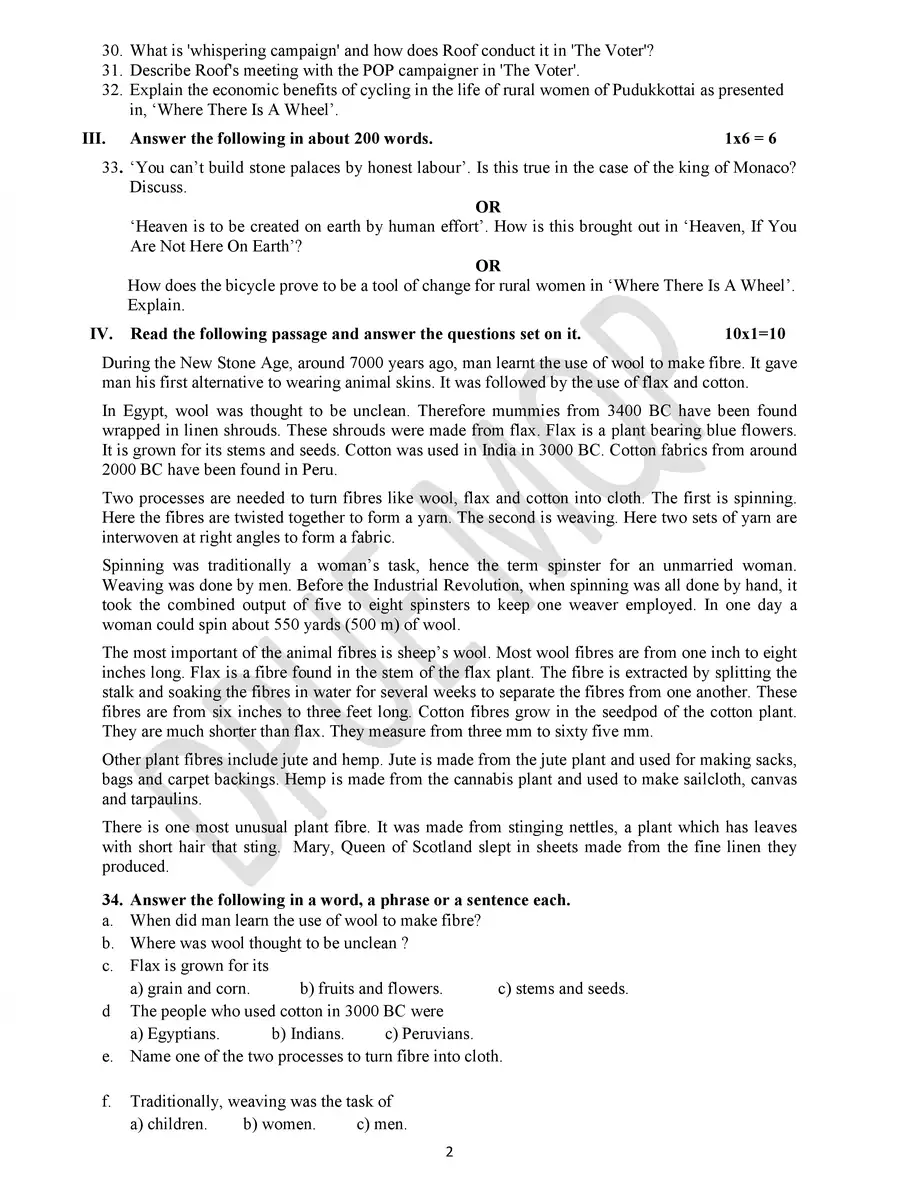 2nd Page of 2nd PUC Model Question Paper 2022 Karnataka Board PDF