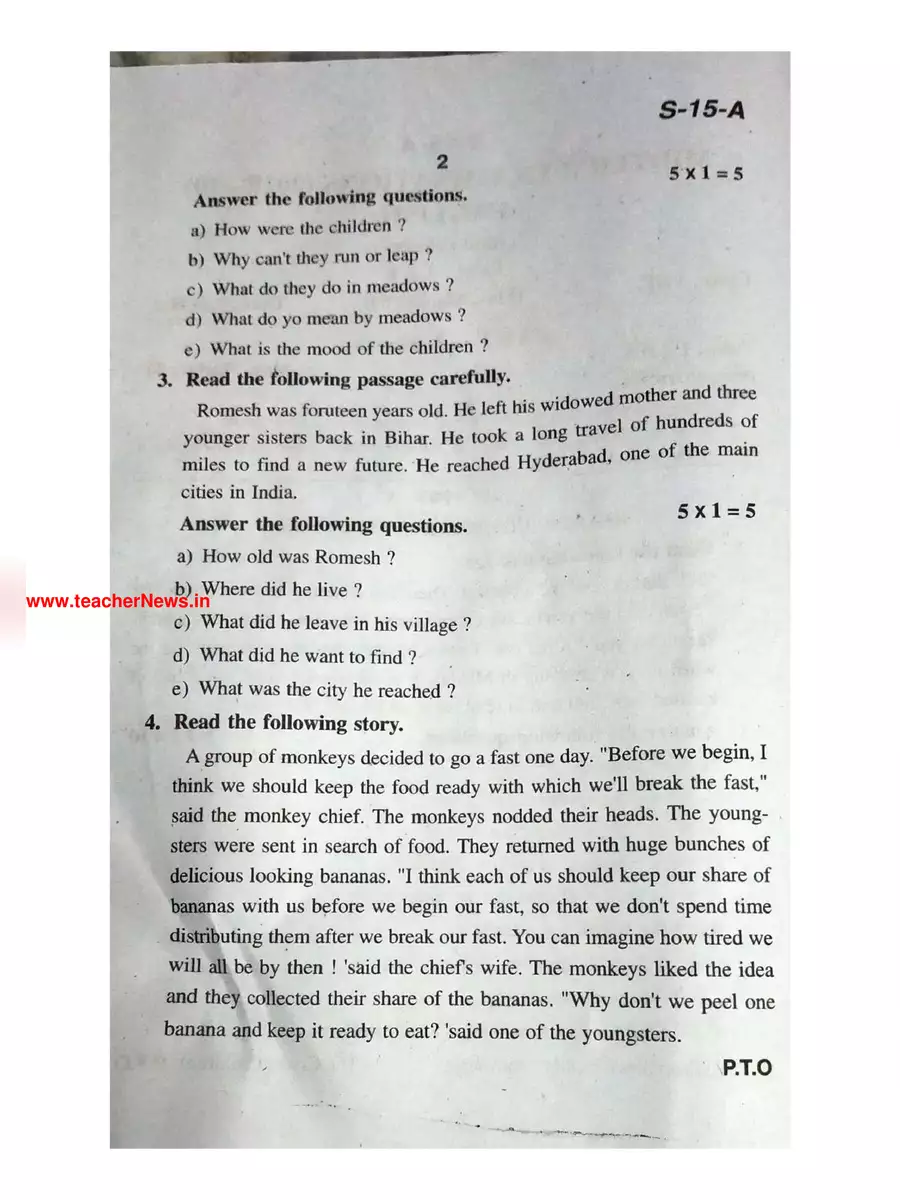 2nd Page of 8th Class SA2 English Question Paper 2022 PDF