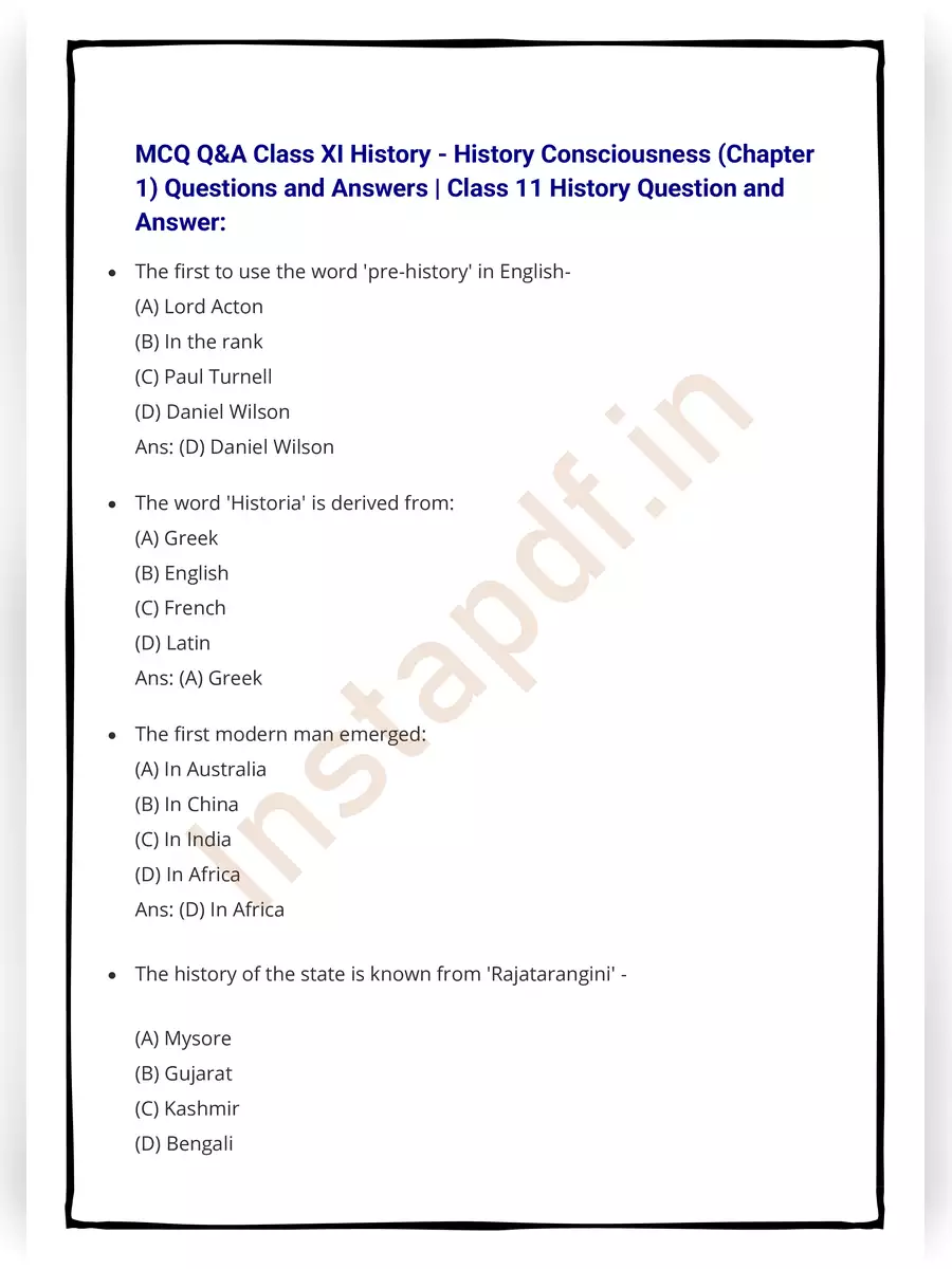 2nd Page of Class 11 History Suggestion 2022 PDF