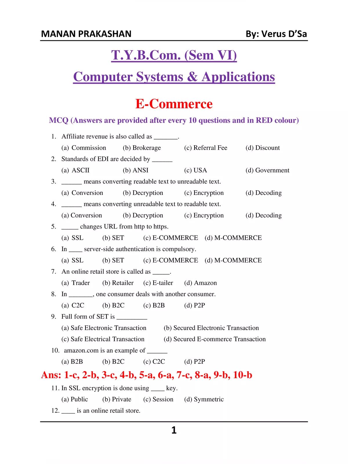 Computer System and Application TYBcom Sem 6 MCQ