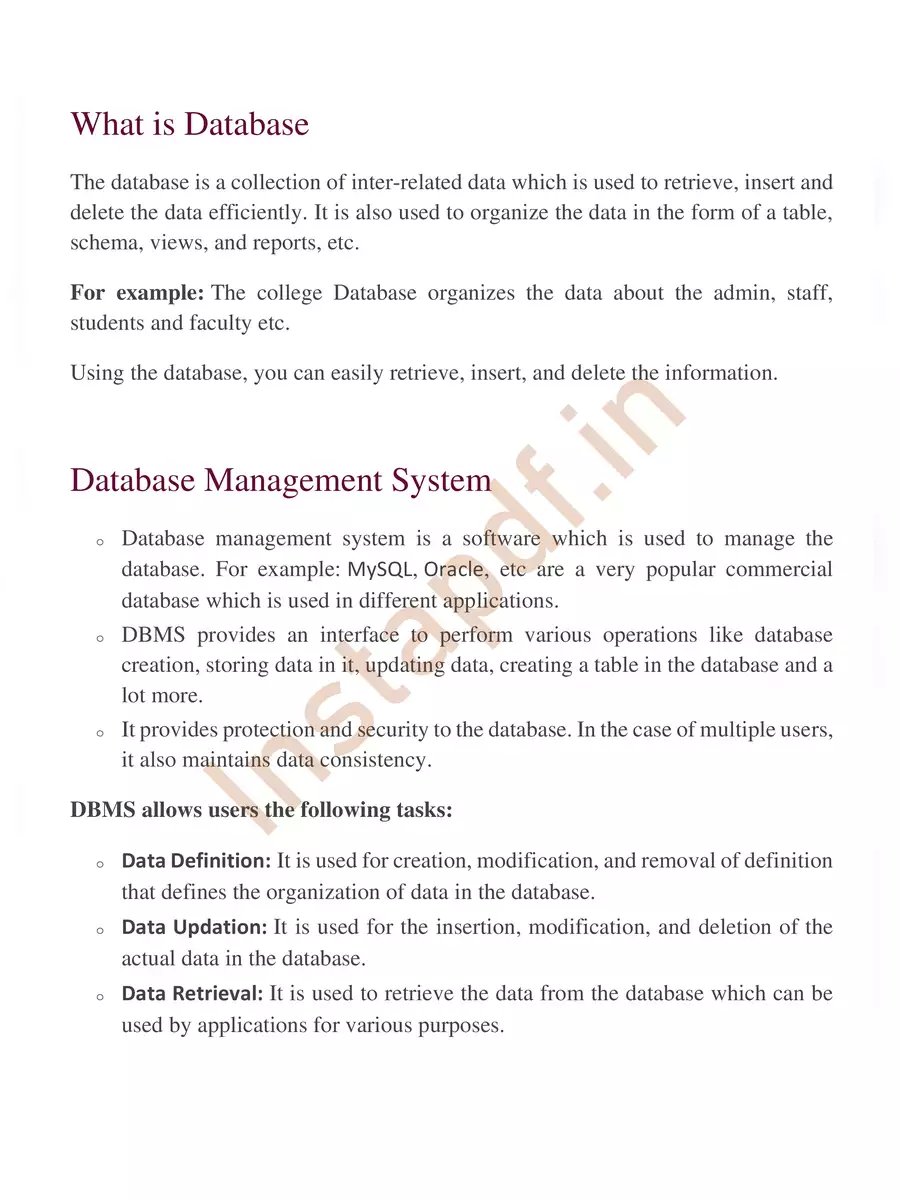 2nd Page of DBMS Notes PDF