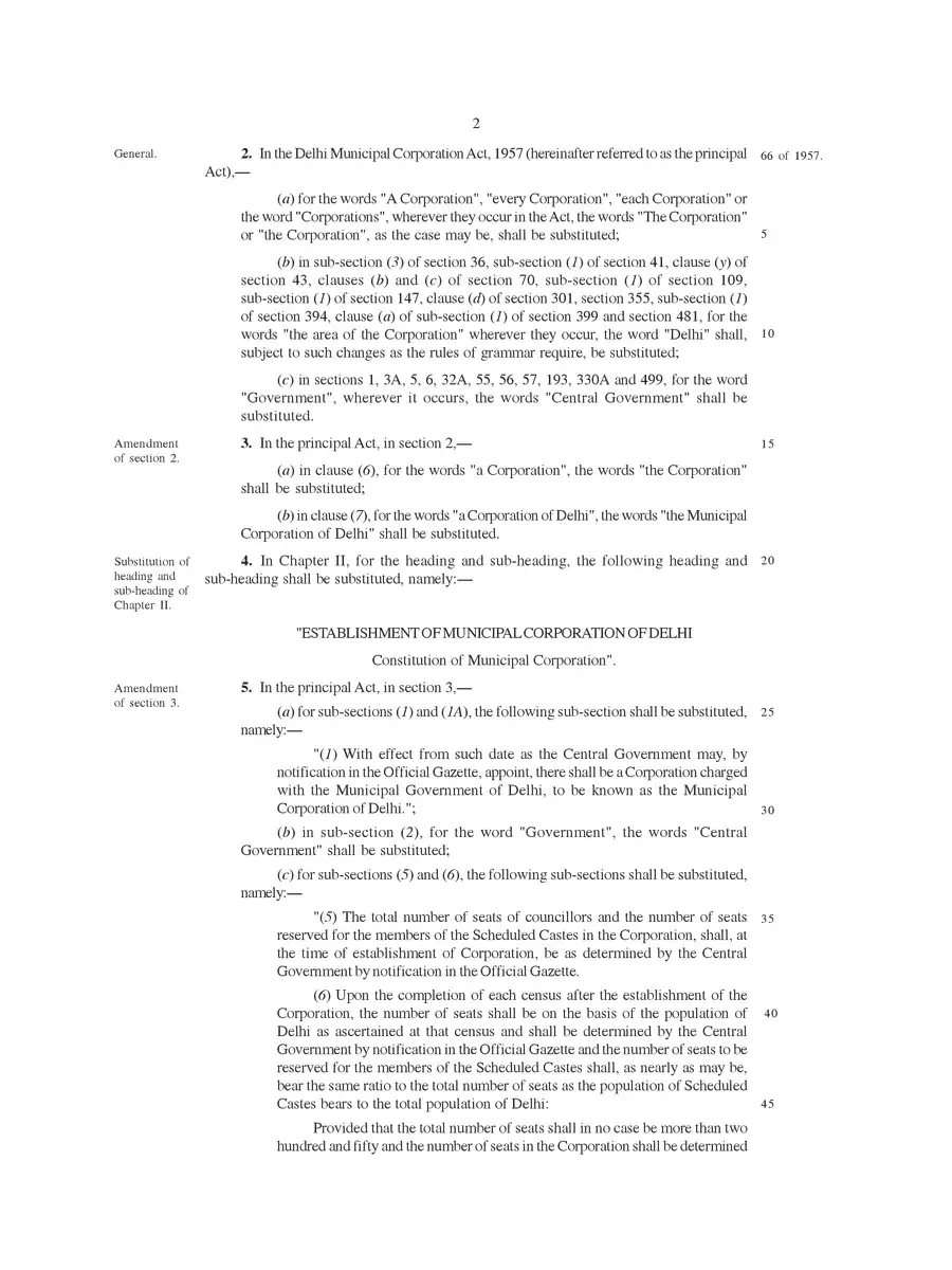 2nd Page of Delhi Municipal Corporation Amendment Bill 2022 PDF