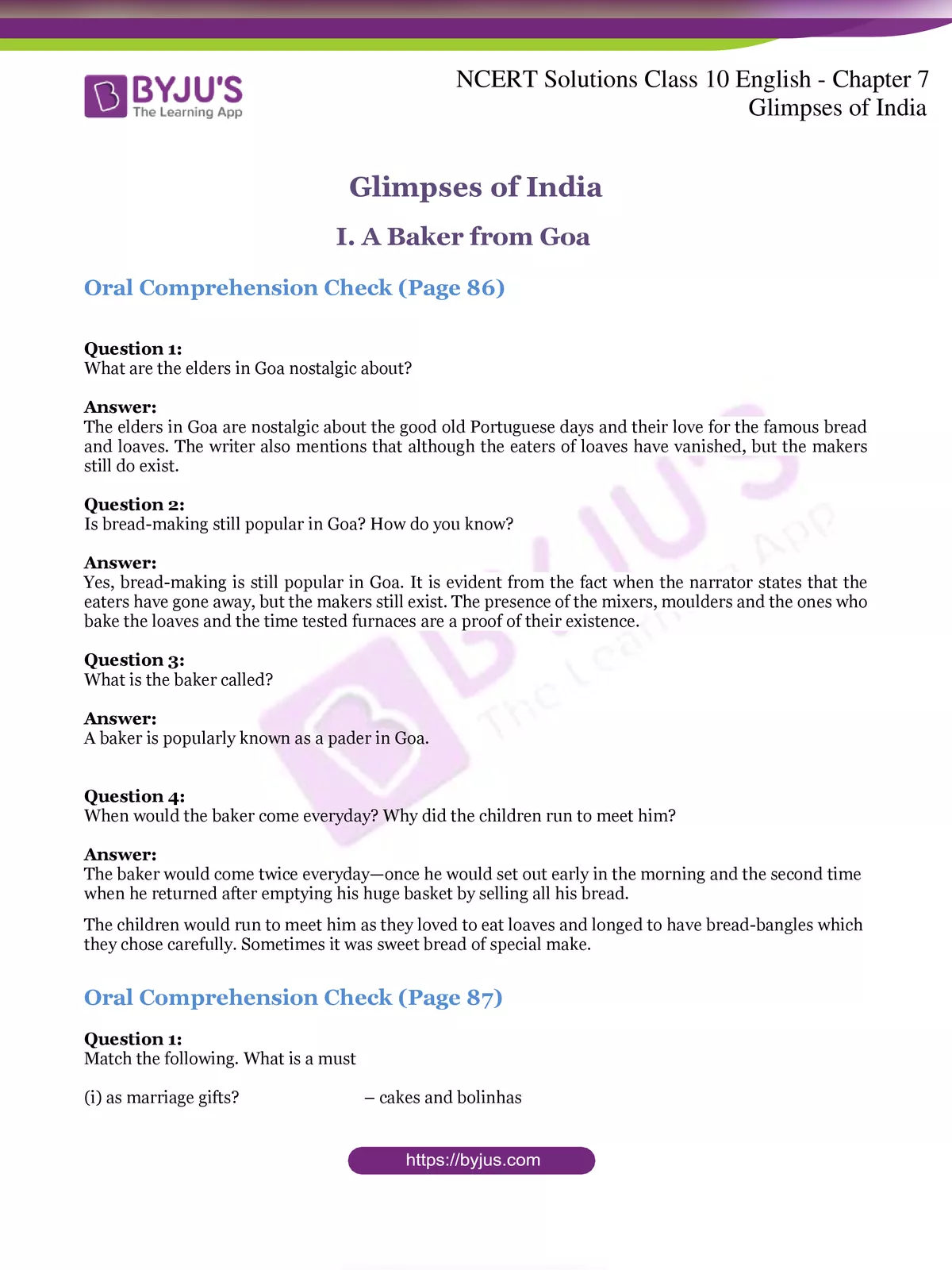 Glimpses of India Question and Answer