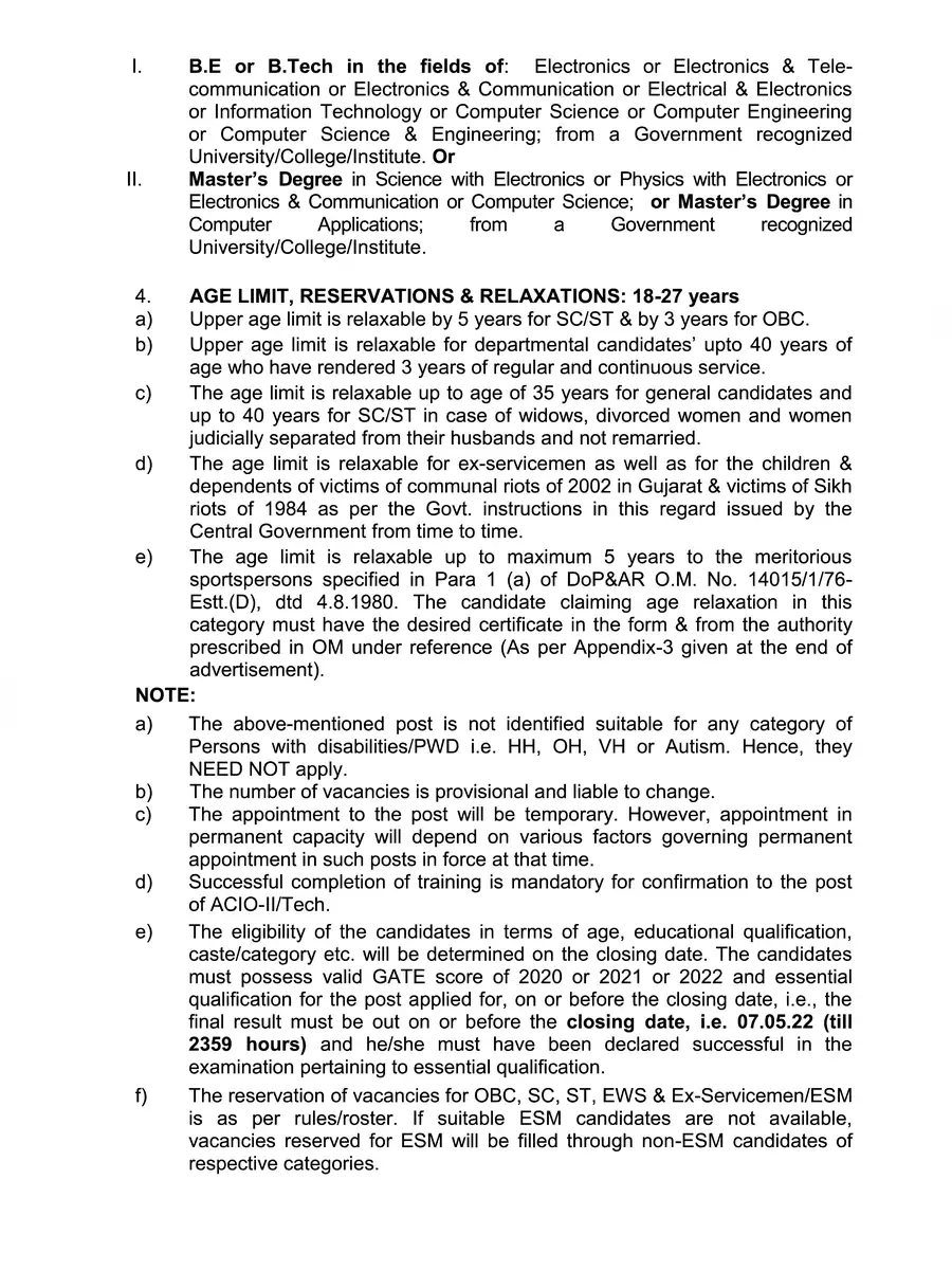 2nd Page of IB ACIO 2022 Notification PDF