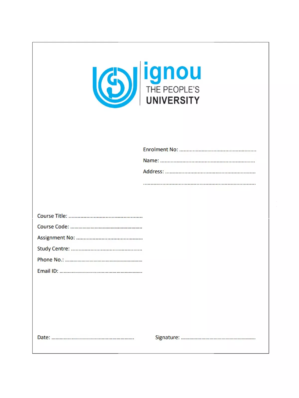 IGNOU Assignment Front Page