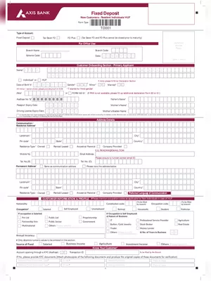 Axis Bank FD (Fixed Deposit) Form PDF
