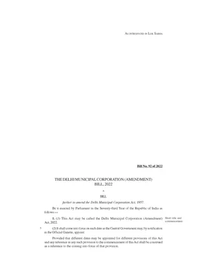 Delhi Municipal Corporation Amendment Bill 2022