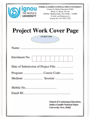 IGNOU Project Cover Page