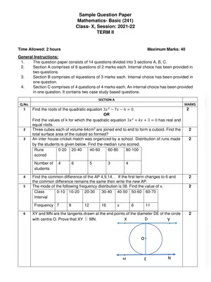 Maths Sample Paper Class 10 Term 2