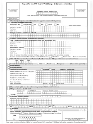 PAN Correction Form PDF