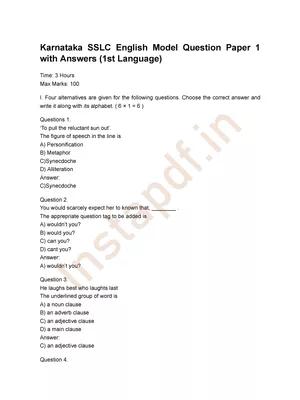 SSLC English Question Paper with Answers 2022