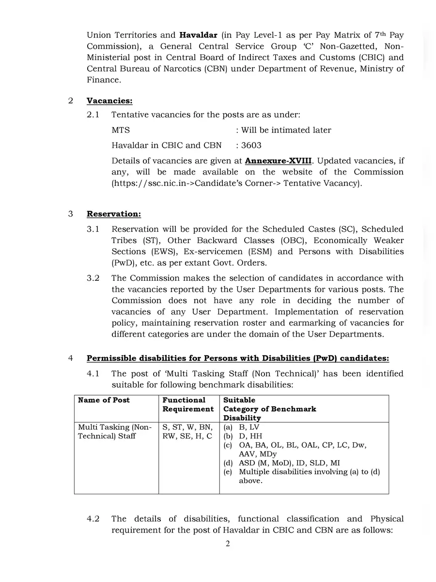 2nd Page of SSC MTS Notification 2022 PDF