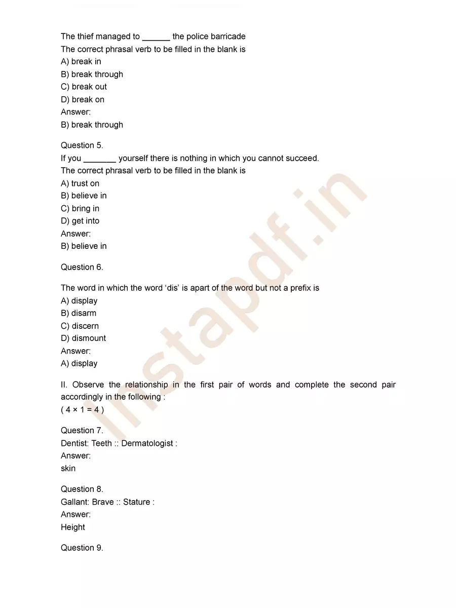 2nd Page of SSLC English Question Paper with Answers 2022 PDF
