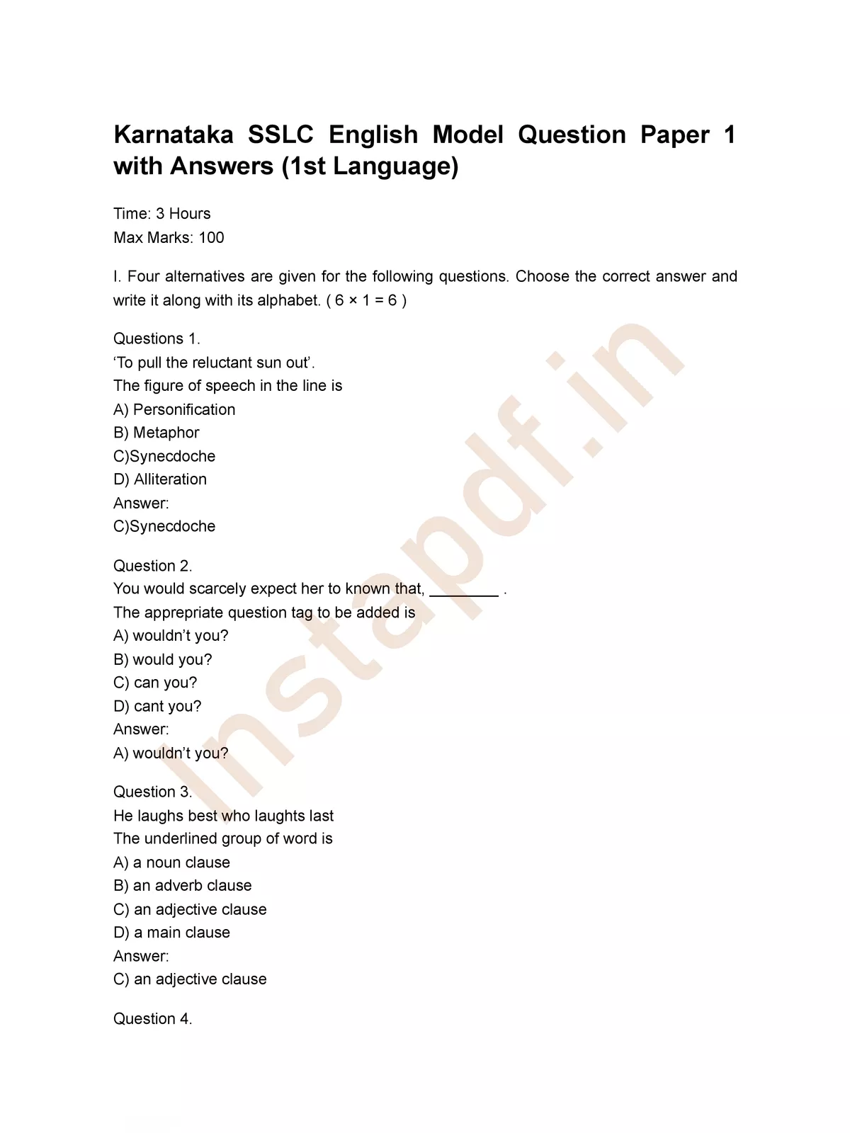 SSLC English Question Paper with Answers 2022