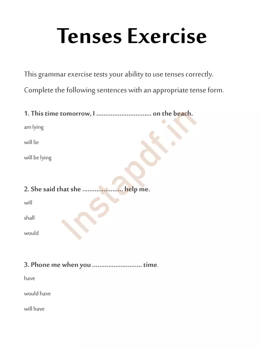 2nd Page of Tenses Exercise with Answers PDF