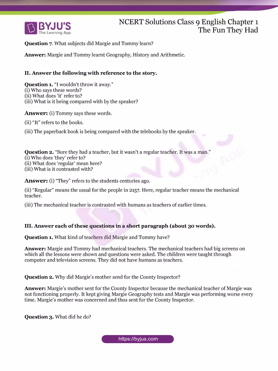 2nd Page of The Fun They Had Questions and Answers PDF