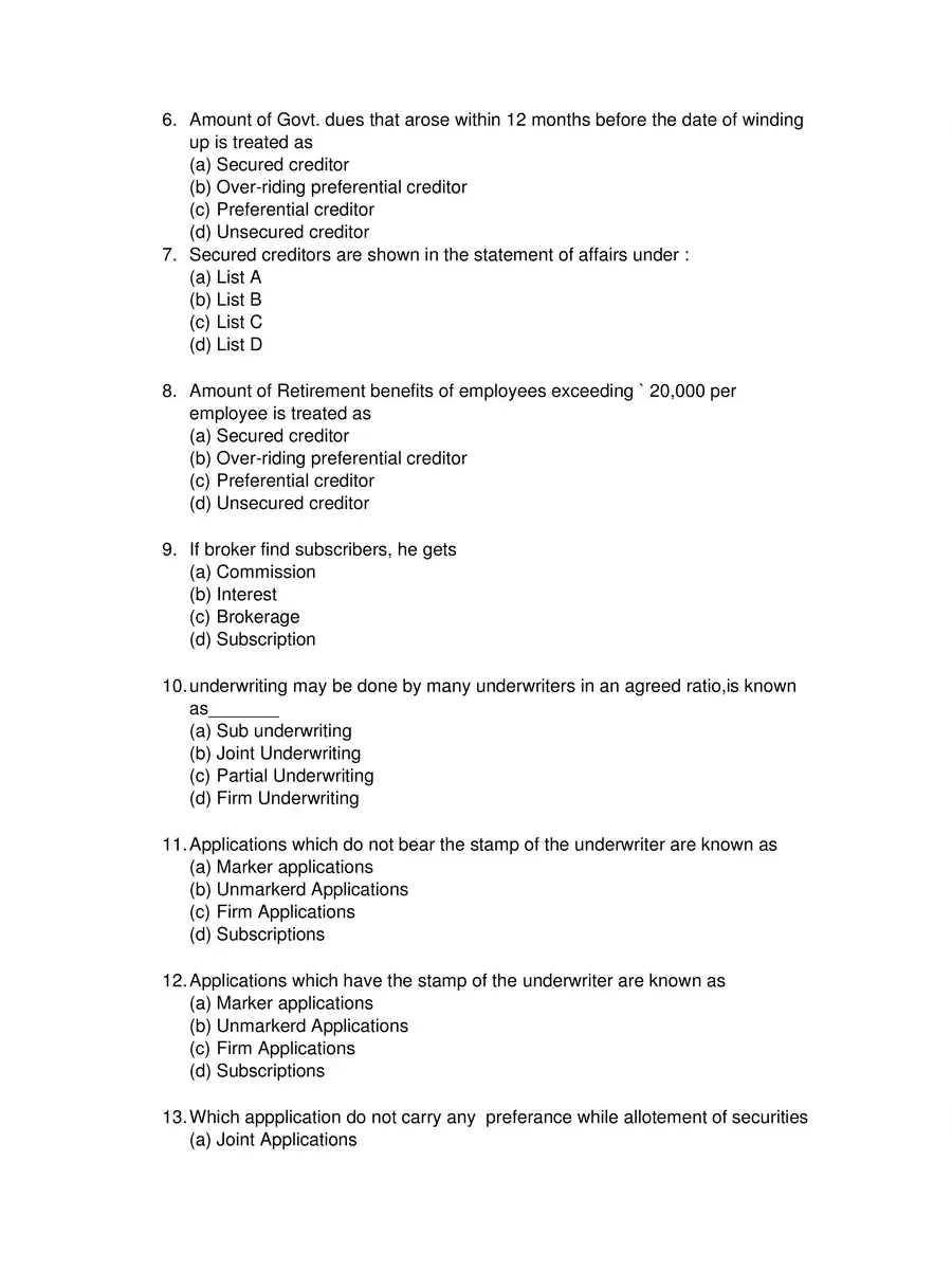 2nd Page of TY.B.com Semester 6 Commerce MCQ PDF