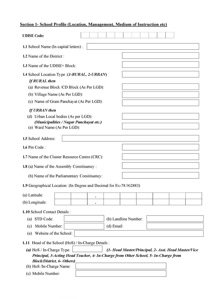2nd Page of UDISE Form 2021-22 PDF