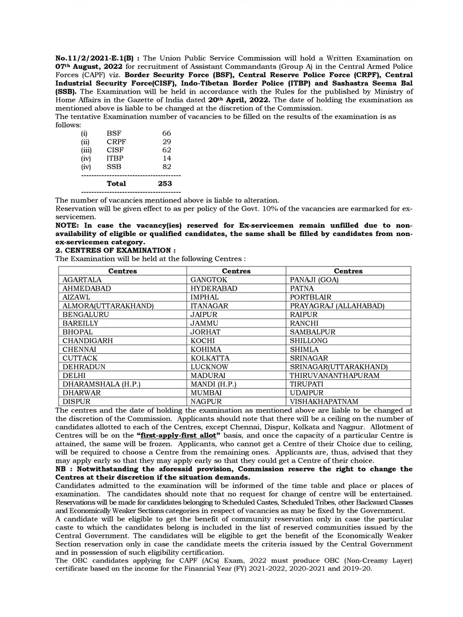 2nd Page of UPSC CAPF Notification 2022 PDF