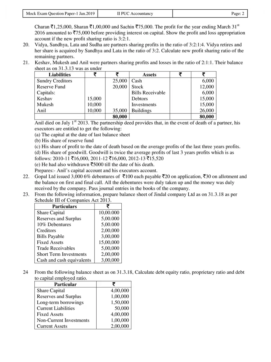 2nd Page of 2nd PUC Accountancy Model Question Paper 2022 PDF