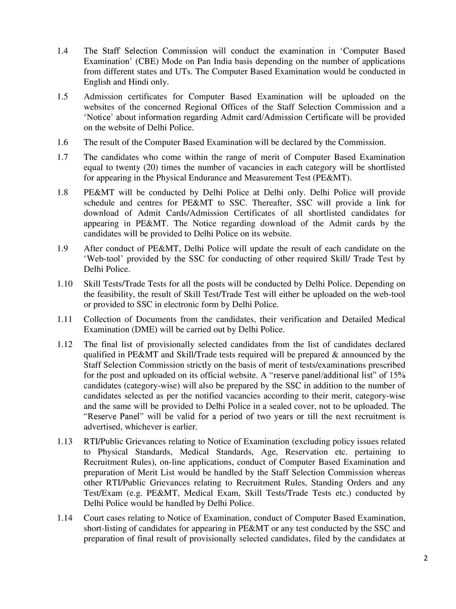 2nd Page of Delhi Police Head Constable Notification 2022 PDF