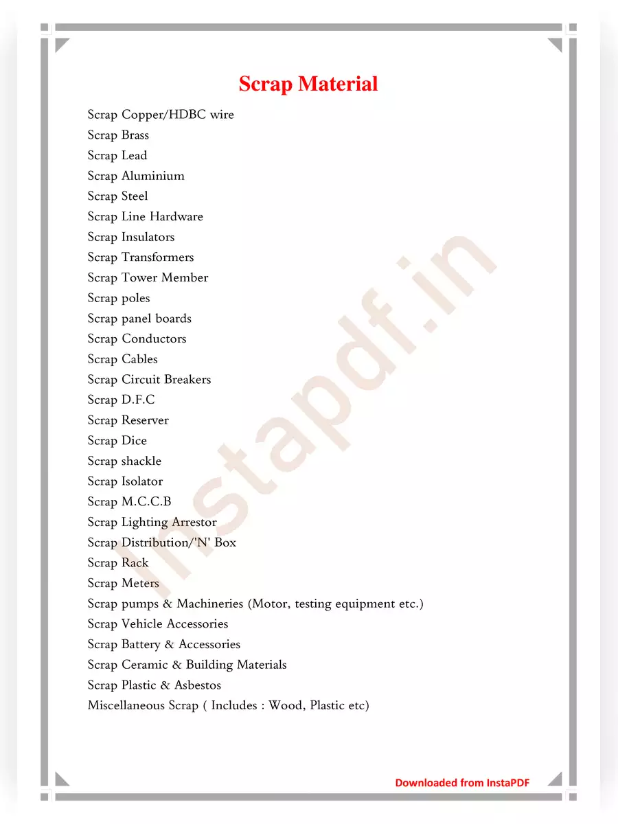 2nd Page of Hardware Store Items List PDF