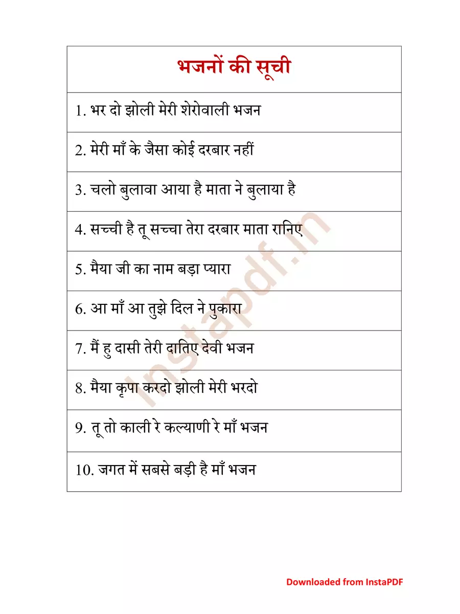 2nd Page of माता के भजन हिन्दी में (Mata ke Bhajan Lyrics in Hindi) PDF