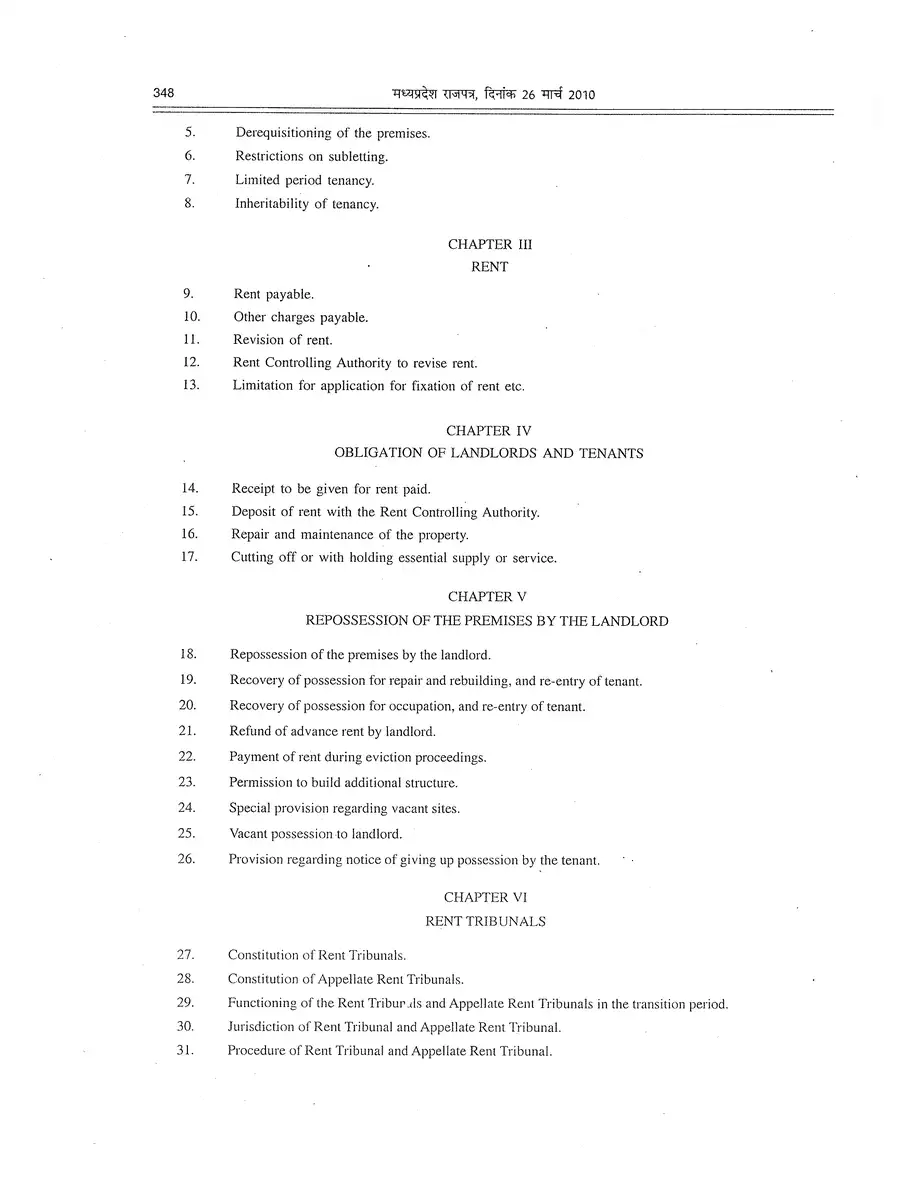2nd Page of MP Accommodation Control Act 1961 PDF