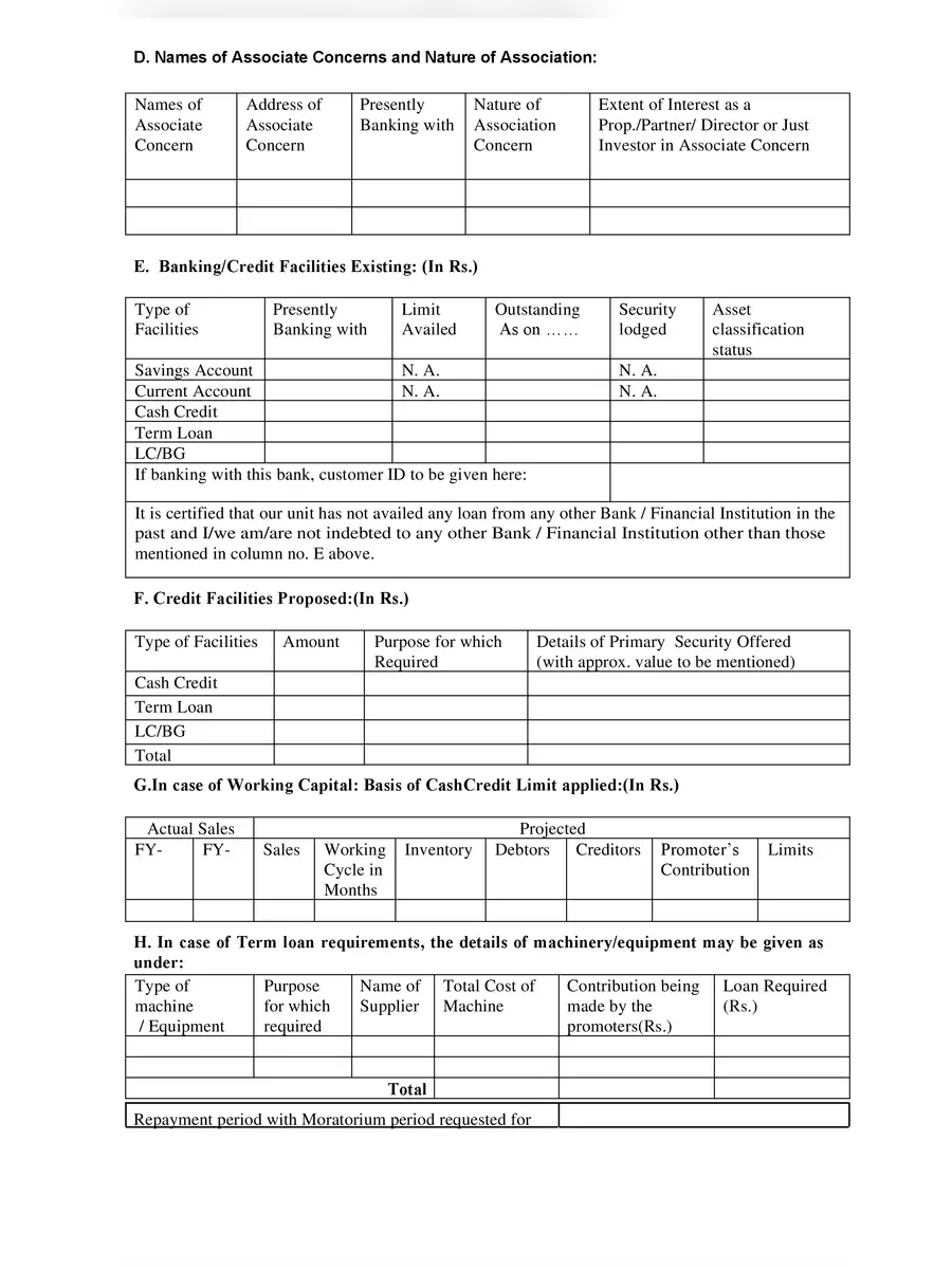 2nd Page of Mudra Loan Form PDF