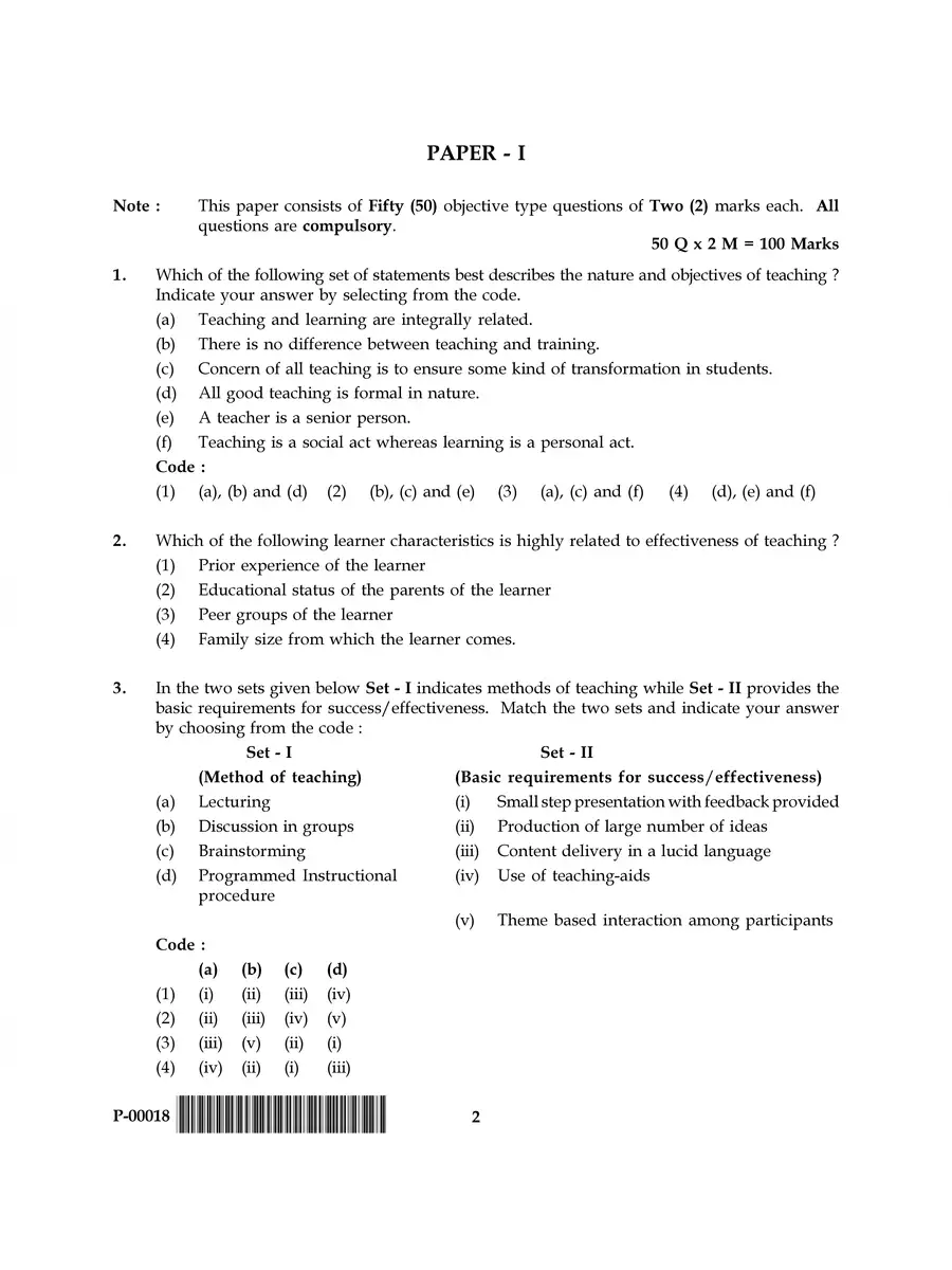 2nd Page of NET Exam Question Papers with Answers PDF
