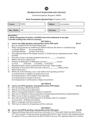 2nd PUC Accountancy Model Question Paper 2022
