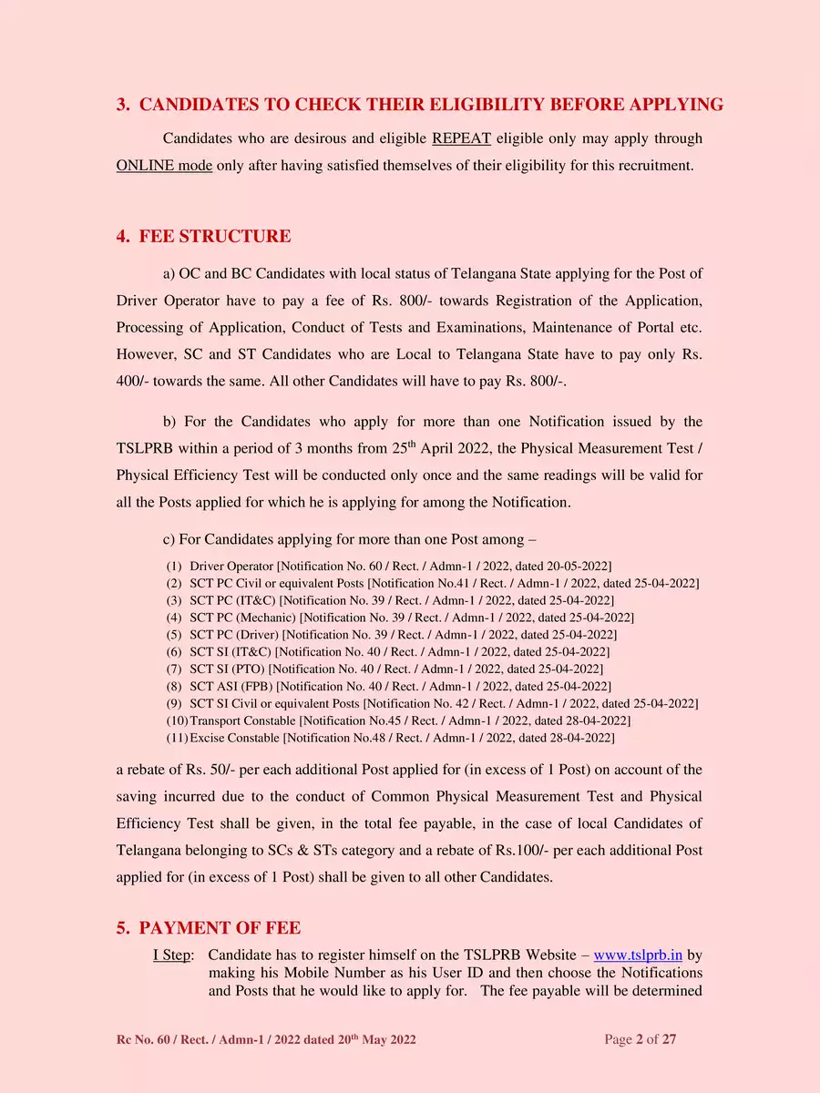 2nd Page of TS Police Recruitment 2022 Notification PDF