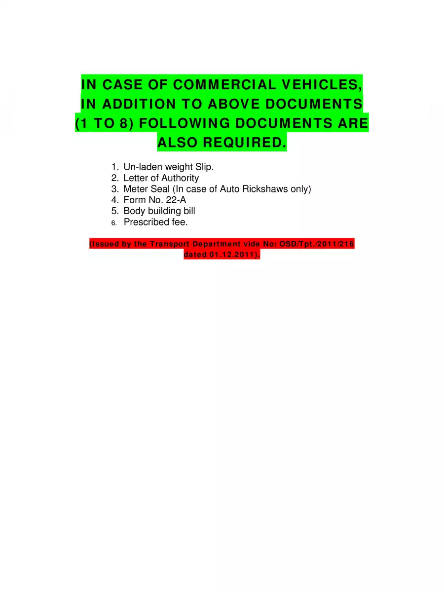 2nd Page of Driving Licence Documents List PDF