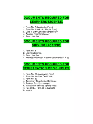 Driving Licence Documents List