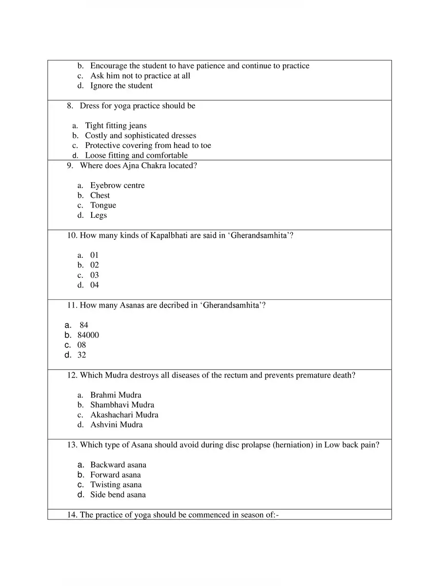 2nd Page of Yoga Day Quiz Questions and Answers PDF