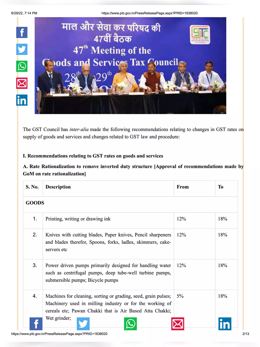 2nd Page of 47th GST Council Meeting Notification PDF