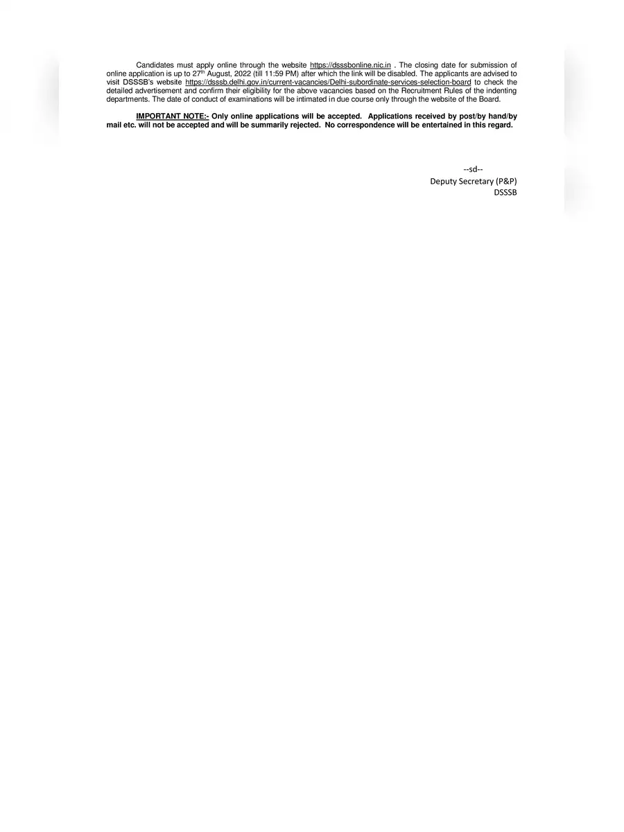 2nd Page of DSSSB Vacancy 2022 Notification PDF