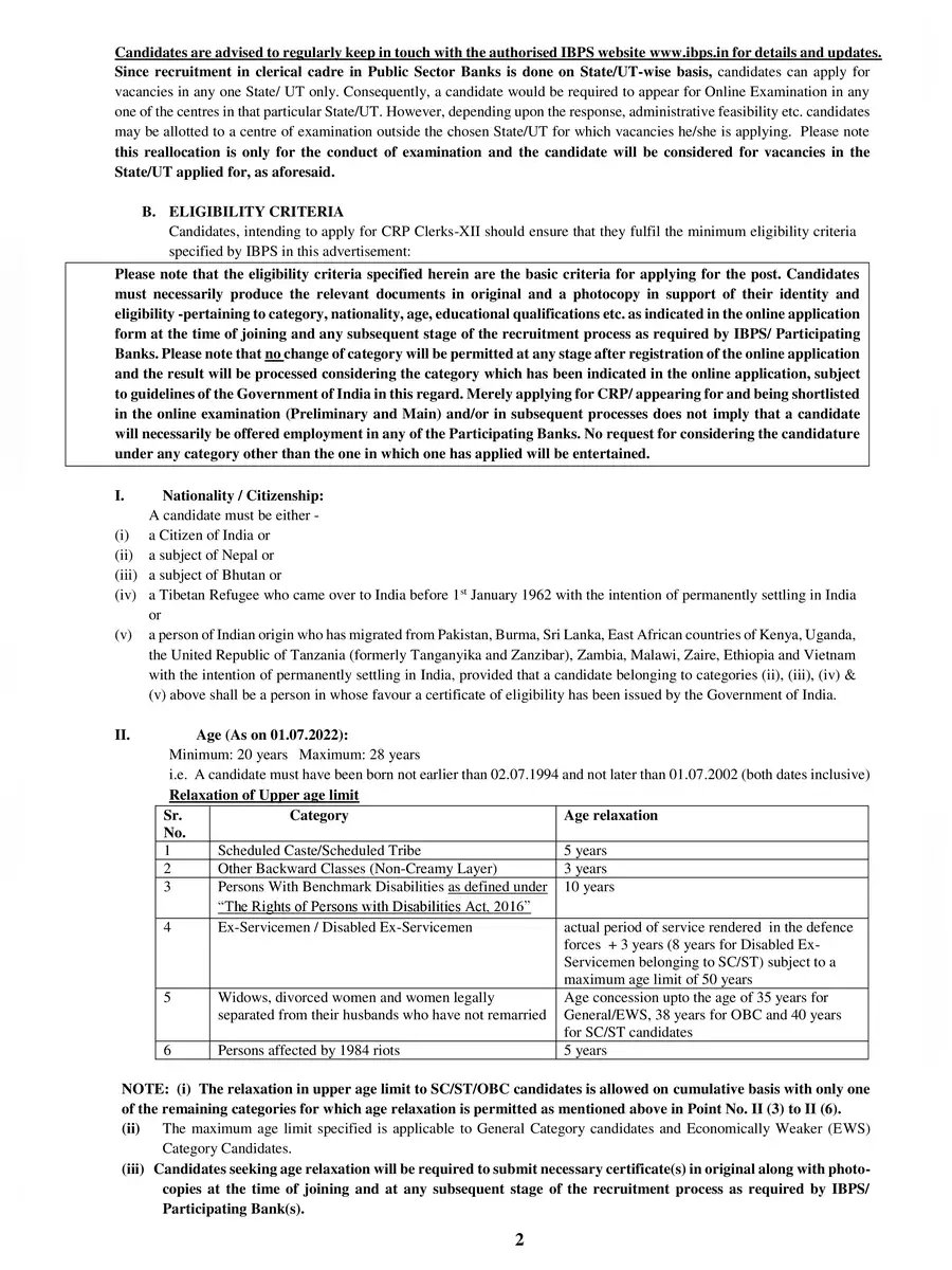 2nd Page of IBPS Clerk Notification 2022 PDF