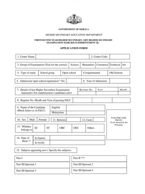 Kerala Plus One Application Form 2022