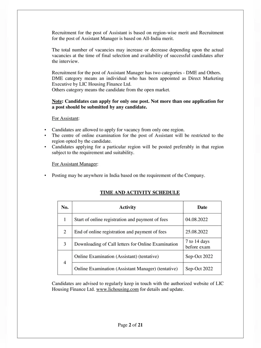 2nd Page of LIC Recruitment 2022 Notification PDF