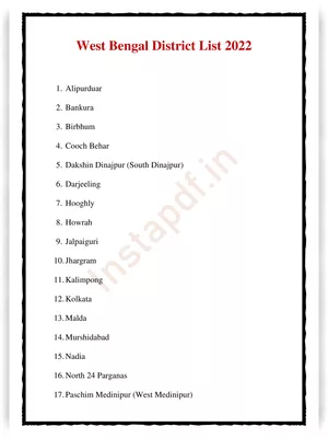 West Bengal Districts List 2024 PDF