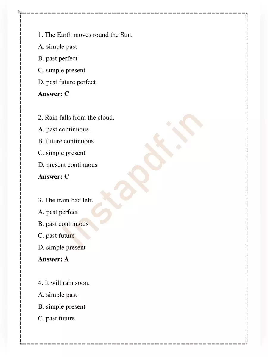 2nd Page of Tense Questions and Answers PDF