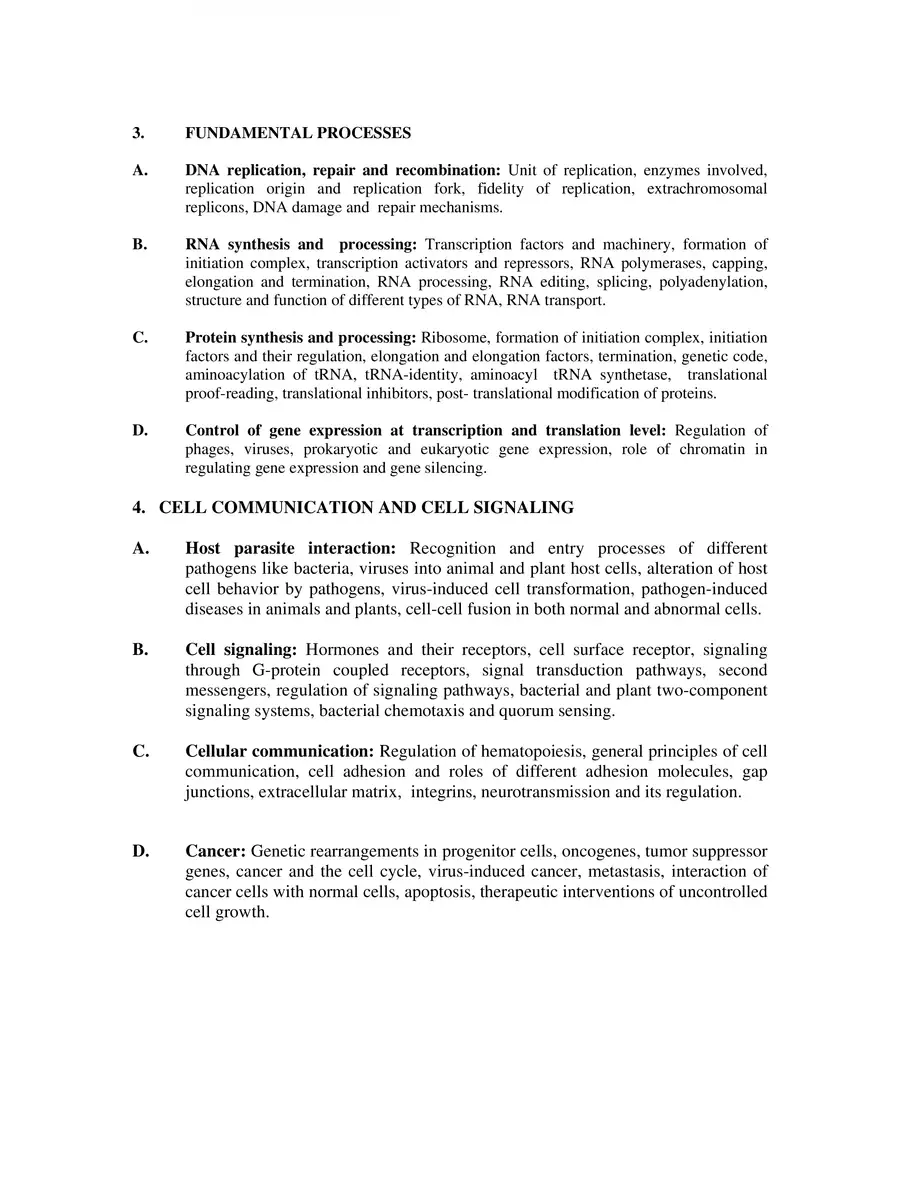 2nd Page of CSIR NET Syllabus Life Science 2022 PDF