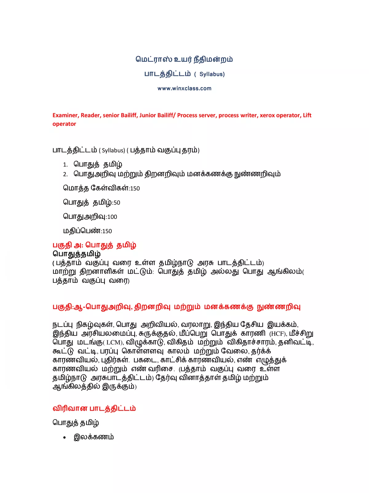 Madras High Court Exam Syllabus 2022