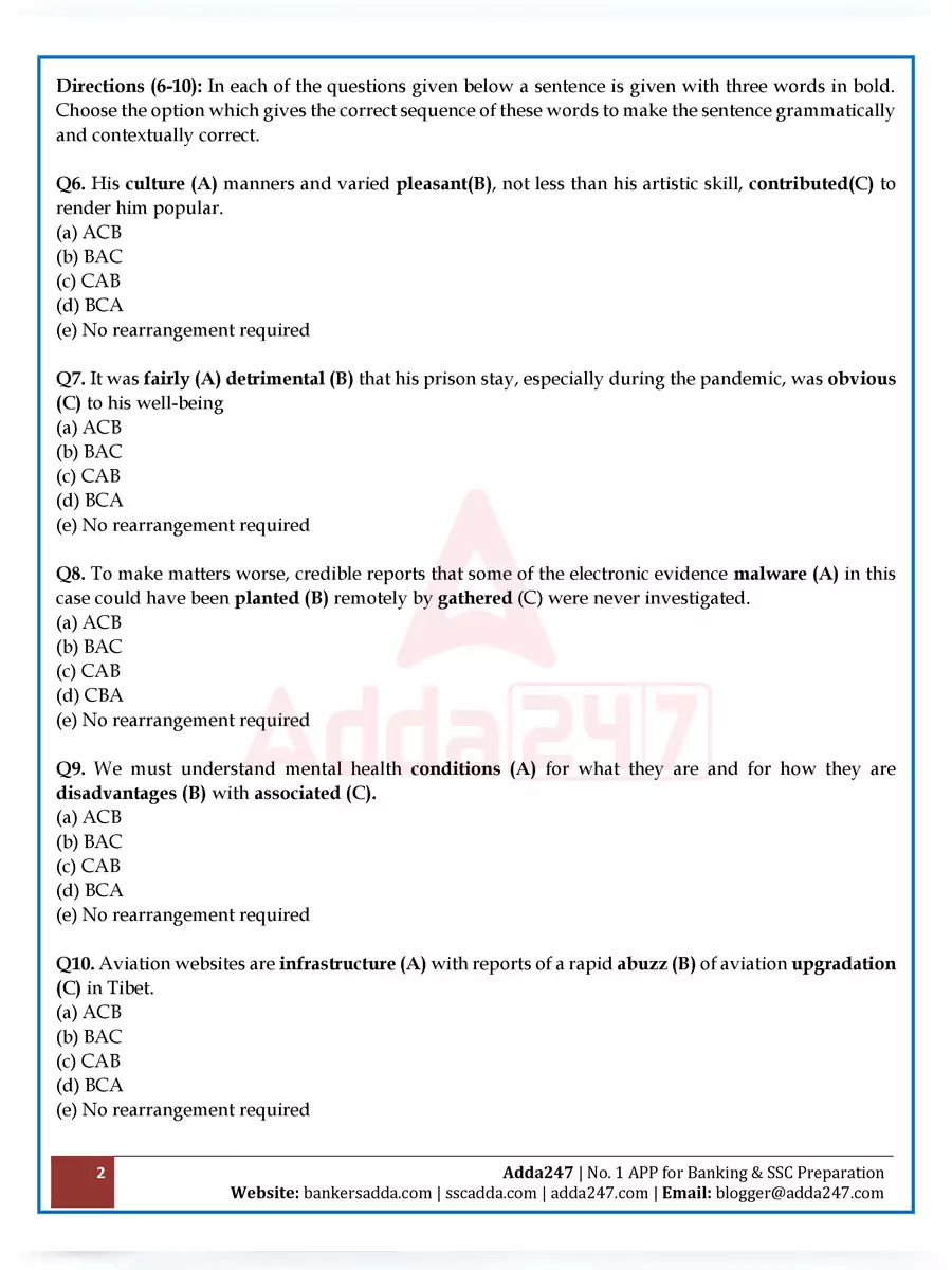 2nd Page of SBI Clerk Exam Questions and Answers PDF
